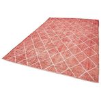 200x301 cm Geometrik Halı Kırmızı Geometrik Yün El Dokuma Modern Geometrik Etnik Eskitme Desenli Boho Oturma Odası Salon Yolluk Koridor Mutfak Halısı
