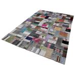 200x301 cm Kırk Yama Gri Yama Pamuklu Yün El Dokuma Modern Geometrik Etnik Eskitme Desenli Boho Oturma Odası Salon Yolluk Koridor Mutfak Halısı
