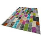 200x302 cm Kırk Yama Gri Yama Pamuklu Yün El Dokuma Modern Geometrik Etnik Eskitme Desenli Boho Oturma Odası Salon Yolluk Koridor Mutfak Halısı