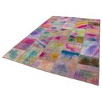200x302 cm Kırk Yama Pembe Yama Pamuklu Yün El Dokuma Modern Geometrik Etnik Eskitme Desenli Boho Oturma Odası Salon Yolluk Koridor Mutfak Halısı