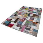 200x303 cm Kırk Yama Gri Yama Pamuklu Yün El Dokuma Modern Geometrik Etnik Eskitme Desenli Boho Oturma Odası Salon Yolluk Koridor Mutfak Halısı