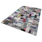 200x304 cm Kırk Yama Gri Yama Pamuklu Yün El Dokuma Modern Geometrik Etnik Eskitme Desenli Boho Oturma Odası Salon Yolluk Koridor Mutfak Halısı