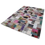200x305 cm Kırk Yama Gri Yama Pamuklu Yün El Dokuma Modern Geometrik Etnik Eskitme Desenli Boho Oturma Odası Salon Yolluk Koridor Mutfak Halısı