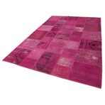 200x306 cm Kırk Yama Pembe Yama Pamuklu Yün El Dokuma Modern Geometrik Etnik Eskitme Desenli Boho Oturma Odası Salon Yolluk Koridor Mutfak Halısı