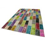 200x306 cm Kırk Yama Yeşil Yama Pamuklu Yün El Dokuma Modern Geometrik Etnik Eskitme Desenli Boho Oturma Odası Salon Yolluk Koridor Mutfak Halısı
