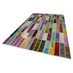 200x311 cm Kırk Yama Mor Yama Pamuklu Yün El Dokuma Modern Geometrik Etnik Eskitme Desenli Boho Oturma Odası Salon Yolluk Koridor Mutfak Halısı