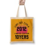 2012 Birthday Gift - Made, Born In 2012 Gift - 10 Year Old Birthday Gift Vintage Style Bez Çanta Uzun Saplı - Açık Bej - 40 X 40