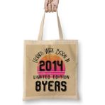 2014 Birthday Gift - Made, Born In 2014 Gift - 8 Year Old Birthday Gift Vintage Style Bez Çanta Uzun Saplı - Açık Bej - 40 X 40