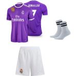 2016/17 Real Madri'd Ronaldo Mor Futbol Çocuk Forması 3'lü Set (Beyaz Şortlu) Çorap Hediyeli - 5 - 6 Yaş