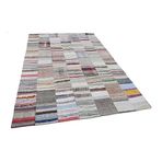 201x299 cm Kırk Yama Bej Yama Pamuklu Yün El Dokuma Modern Geometrik Etnik Eskitme Desenli Boho Oturma Odası Salon Yolluk Koridor Mutfak Halısı