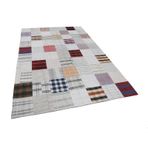 201x299 cm Kırk Yama Beyaz Yama Pamuklu Yün El Dokuma Modern Geometrik Etnik Eskitme Desenli Boho Oturma Odası Salon Yolluk Koridor Mutfak Halısı