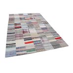 201x299 cm Kırk Yama Gri Yama Pamuklu Yün El Dokuma Modern Geometrik Etnik Eskitme Desenli Boho Oturma Odası Salon Yolluk Koridor Mutfak Halısı