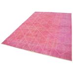 201x300 cm Geometrik Halı Pembe Geometrik Yün El Dokuma Modern Geometrik Etnik Eskitme Desenli Boho Oturma Odası Salon Yolluk Koridor Mutfak Halısı