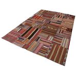 201x300 cm Kırk Yama Kırmızı Yama Pamuklu Yün El Dokuma Modern Geometrik Etnik Eskitme Desenli Boho Oturma Odası Salon Yolluk Koridor Mutfak Halısı
