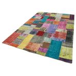 201x300 cm Kırk Yama Mavi Yama Pamuklu Yün El Dokuma Modern Geometrik Etnik Eskitme Desenli Boho Oturma Odası Salon Yolluk Koridor Mutfak Halısı