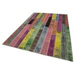 201x300 cm Kırk Yama Mor Yama Pamuklu Yün El Dokuma Modern Geometrik Etnik Eskitme Desenli Boho Oturma Odası Salon Yolluk Koridor Mutfak Halısı