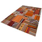 201x300 cm Kırk Yama Turuncu Yama Pamuklu Yün El Dokuma Modern Geometrik Etnik Eskitme Desenli Boho Oturma Odası Salon Yolluk Koridor Mutfak Halısı