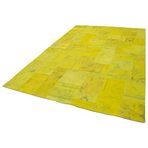 201x301 cm İğne Ucu Sarı Çiçekli Yün El Dokuma Modern Geometrik Etnik Eskitme Desenli Boho Oturma Odası Salon Yolluk Koridor Mutfak Halısı
