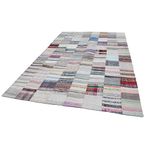 201x301 cm Kırk Yama Beyaz Yama Pamuklu Yün El Dokuma Modern Geometrik Etnik Eskitme Desenli Boho Oturma Odası Salon Yolluk Koridor Mutfak Halısı