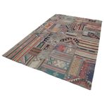201x301 cm Kırk Yama Kırmızı Yama Pamuklu Yün El Dokuma Modern Geometrik Etnik Eskitme Desenli Boho Oturma Odası Salon Yolluk Koridor Mutfak Halısı