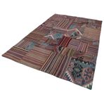 201x301 cm Kırk Yama Pembe Yama Pamuklu Yün El Dokuma Modern Geometrik Etnik Eskitme Desenli Boho Oturma Odası Salon Yolluk Koridor Mutfak Halısı