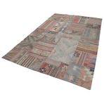 201x302 cm Kırk Yama Bej Yama Pamuklu Yün El Dokuma Modern Geometrik Etnik Eskitme Desenli Boho Oturma Odası Salon Yolluk Koridor Mutfak Halısı