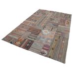 201x302 cm Kırk Yama Kahverengi Kırk Yama Pamuklu Yün El Dokuma Modern Geometrik Etnik Eskitme Desenli Boho Oturma Odası Salon Yolluk Koridor Mutfak Halısı