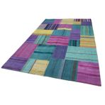 201x302 cm Kırk Yama Pembe Yama Pamuklu Yün El Dokuma Modern Geometrik Etnik Eskitme Desenli Boho Oturma Odası Salon Yolluk Koridor Mutfak Halısı