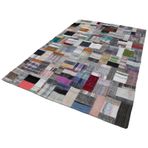 201x303 cm Kırk Yama Gri Yama Pamuklu Yün El Dokuma Modern Geometrik Etnik Eskitme Desenli Boho Oturma Odası Salon Yolluk Koridor Mutfak Halısı