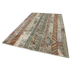 201x305 cm Kırk Yama Kahverengi Kırk Yama Pamuklu Yün El Dokuma Modern Geometrik Etnik Eskitme Desenli Boho Oturma Odası Salon Yolluk Koridor Mutfak Halısı
