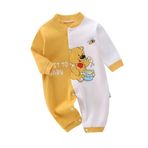 2023 Bebek Onesie Sonbahar Kış Uzun Kollu Penye Pamuklu Karikatür Ayı Dinozor Baskılı Tulum Erkek Kız İç Çamaşırı Bebek Giysileri (sarı, 0-3 month, ayı)