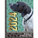 2024 Weekly Organizer: Hardcover / Dated 8.5x11 / 52-Week / To Do List - Notes Section - Habit Tracker / Jan to Dec / Life - Time Organization Gift / ... Pointer Dog Art on Paw Print Pattern Cover