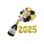 2025 Yılbaşı Partisi Malzemeleri 2025 Balonları,Siyahaltınvebeyaz Happy New Year Şişeli Yılbaşı Süsü