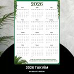2026 A4 Takvim - Yeşil Yaprak, 300 Gr Dijital Baskı