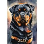 2026: Small Monthly Calendar Planner - Watercolor Rottweiler Dog