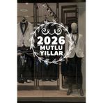 2026 Yeni Yıl Vitrin Süslemesi, Mutlu Yıllar Yazısı ve Taç Desenli Kendinden Yapışkanlı Folyo Sticker, Duvar ve Vitrin Dekorasyonu için (70 Cm)