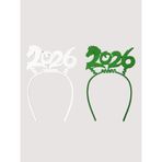 2026 Yılbaşı Taç Seti 2’li | At Yılı Parti Tacı | Yeni Yıl Saç Aksesuarı (Beyaz-Yeşil)