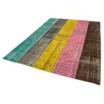 202x278 cm Kırk Yama Pembe Yama Pamuklu Yün El Dokuma Modern Geometrik Etnik Eskitme Desenli Boho Oturma Odası Salon Yolluk Koridor Mutfak Halısı