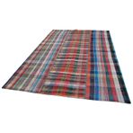 202x285 cm Kırk Yama Kırmızı Yama Pamuklu Yün El Dokuma Modern Geometrik Etnik Eskitme Desenli Boho Oturma Odası Salon Yolluk Koridor Mutfak Halısı