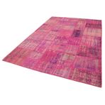 202x298 cm Kırk Yama Pembe Yama Pamuklu Yün El Dokuma Modern Geometrik Etnik Eskitme Desenli Boho Oturma Odası Salon Yolluk Koridor Mutfak Halısı