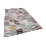 202x299 cm Kırk Yama Bej Yama Pamuklu Yün El Dokuma Modern Geometrik Etnik Eskitme Desenli Boho Oturma Odası Salon Yolluk Koridor Mutfak Halısı