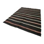 202x300 cm Çizgili Kilim Siyah Çizgili Yün El Dokuma Modern Geometrik Etnik Eskitme Desenli Boho Oturma Odası Salon Yolluk Koridor Mutfak Halısı