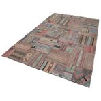 202x300 cm Kırk Yama Kahverengi Kırk Yama Pamuklu Yün El Dokuma Modern Geometrik Etnik Eskitme Desenli Boho Oturma Odası Salon Yolluk Koridor Mutfak Halısı