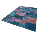 202x300 cm Kırk Yama Mavi Yama Pamuklu Yün El Dokuma Modern Geometrik Etnik Eskitme Desenli Boho Oturma Odası Salon Yolluk Koridor Mutfak Halısı