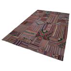 202x300 cm Kırk Yama Mor Yama Pamuklu Yün El Dokuma Modern Geometrik Etnik Eskitme Desenli Boho Oturma Odası Salon Yolluk Koridor Mutfak Halısı