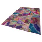 202x300 cm Kırk Yama Pembe Yama Pamuklu Yün El Dokuma Modern Geometrik Etnik Eskitme Desenli Boho Oturma Odası Salon Yolluk Koridor Mutfak Halısı