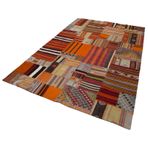 202x300 cm Kırk Yama Turuncu Yama Pamuklu Yün El Dokuma Modern Geometrik Etnik Eskitme Desenli Boho Oturma Odası Salon Yolluk Koridor Mutfak Halısı