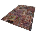 202x301 cm Kırk Yama Bordo Kırk Yama Pamuklu Yün El Dokuma Modern Geometrik Etnik Eskitme Desenli Boho Oturma Odası Salon Yolluk Koridor Mutfak Halısı