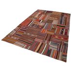 202x301 cm Kırk Yama Kırmızı Yama Pamuklu Yün El Dokuma Modern Geometrik Etnik Eskitme Desenli Boho Oturma Odası Salon Yolluk Koridor Mutfak Halısı