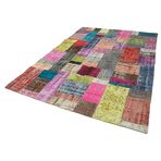 202x301 cm Kırk Yama Mavi Yama Pamuklu Yün El Dokuma Modern Geometrik Etnik Eskitme Desenli Boho Oturma Odası Salon Yolluk Koridor Mutfak Halısı
